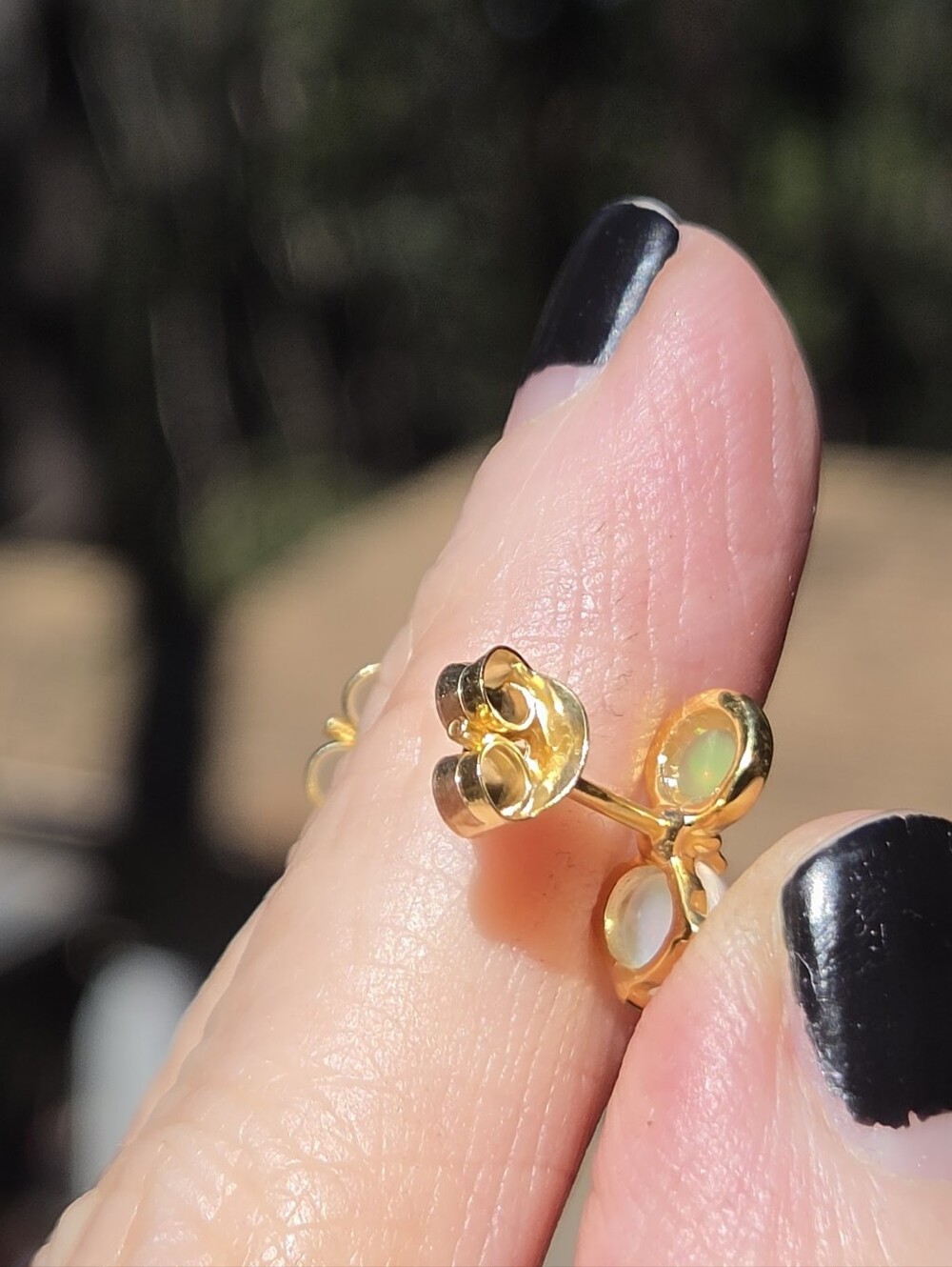 Opal 1k Each Drop Stud Sterling & Gold Earrings - Picture 9 of 10